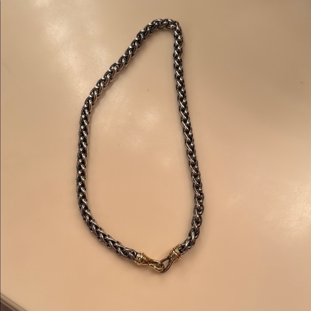 David Yurman Silver and Gold Braided Chain Necklace